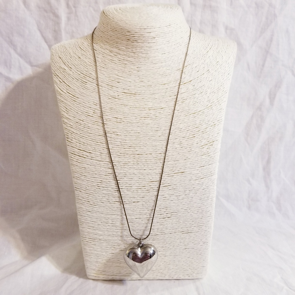Silver Heart Charm Necklace 23"